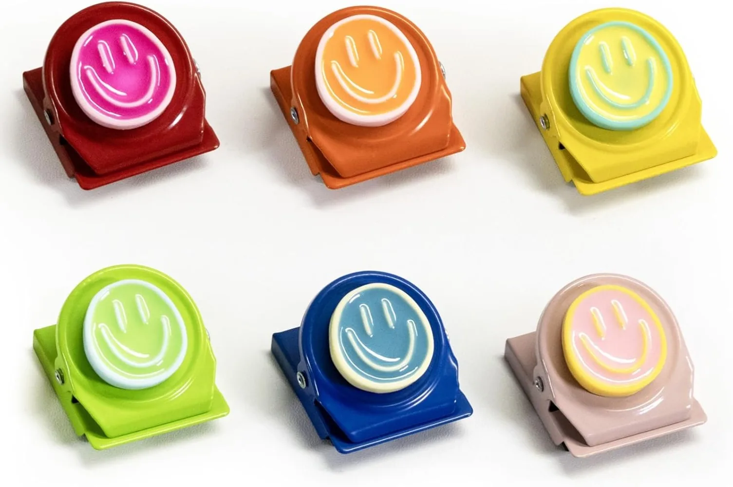 6-Pack Happy Face Fridge Magnets – Cute Magnetic Clips for Whiteboards, Lockers & Classroom Decor
