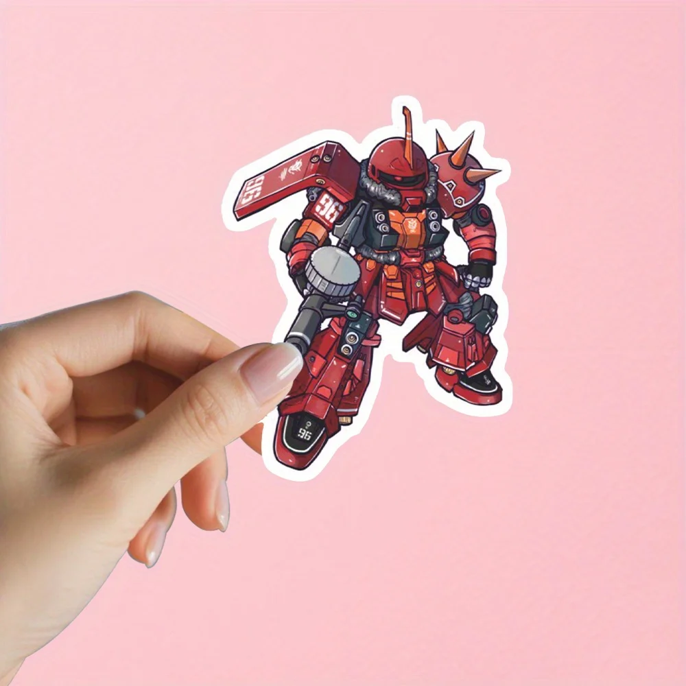 트렌디한 레드 메카 캐릭터 비닐 데칼 4개 - 스케이트보드/노트북/휴대폰/물병을 위한 다이나믹 파워 분위기