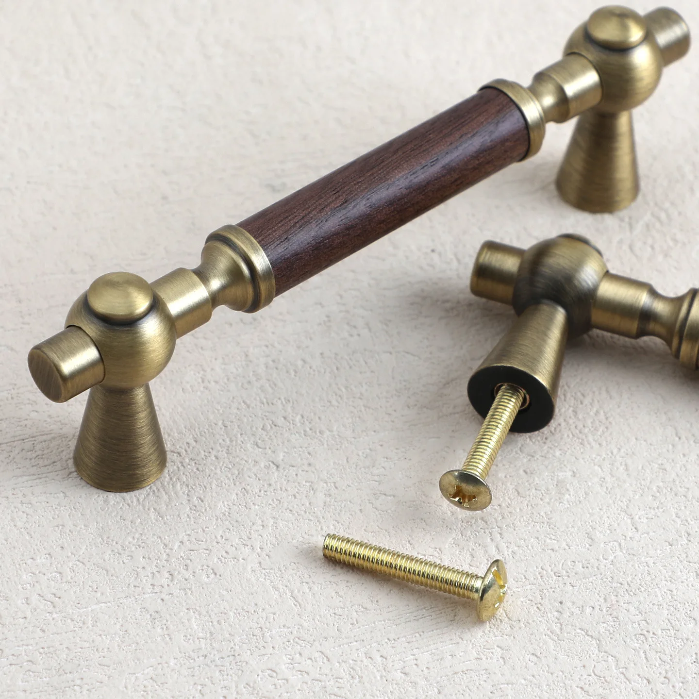 New Chinese-style Walnut Cabinet Door Handle – Nordic Brass & Wood Single-hole Round Knob in Gold for Drawers and Furniture