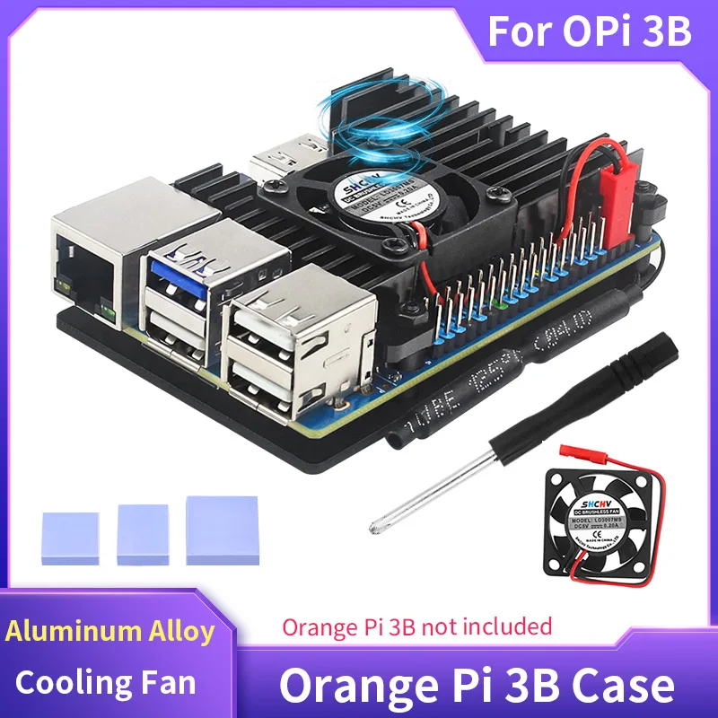 Orange Pi 3B Aluminum Case Metal Shell with Cooling Fan Silicone Heatsink Passive Active Cooling Radiator for Orange Pi 3B