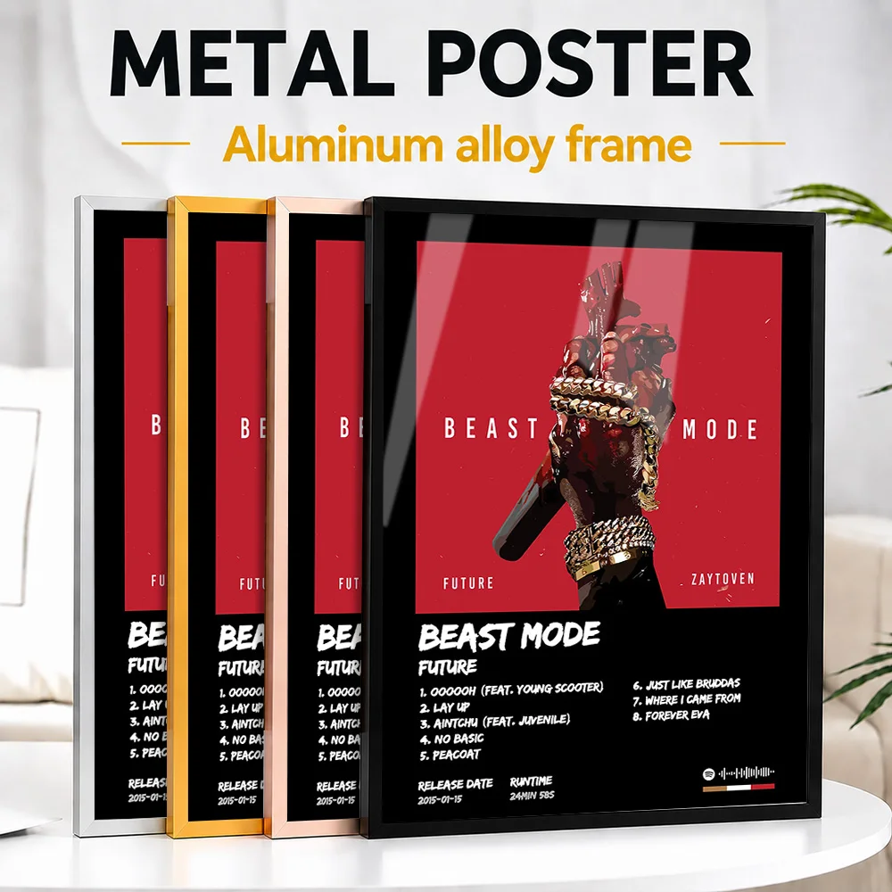 Future Beast Mode Album Metal Poster With Aluminum Alloy Frame Customized Graphic Wall Art For Listening Lounge And Home Studio