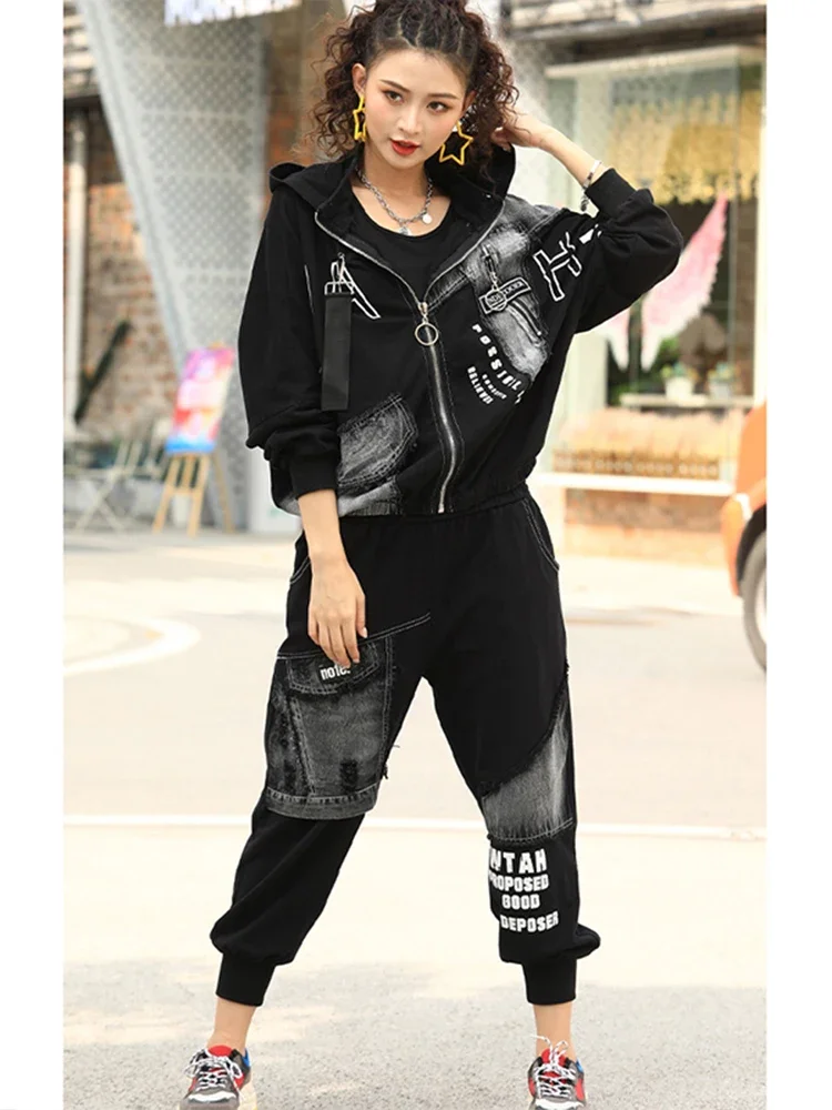 Max LuLu Clothing Suits 2024 Spring Punk Outfits Fashion Womens Two Pieces Sets British Loose Casual Hooded Jackets Denim Pants