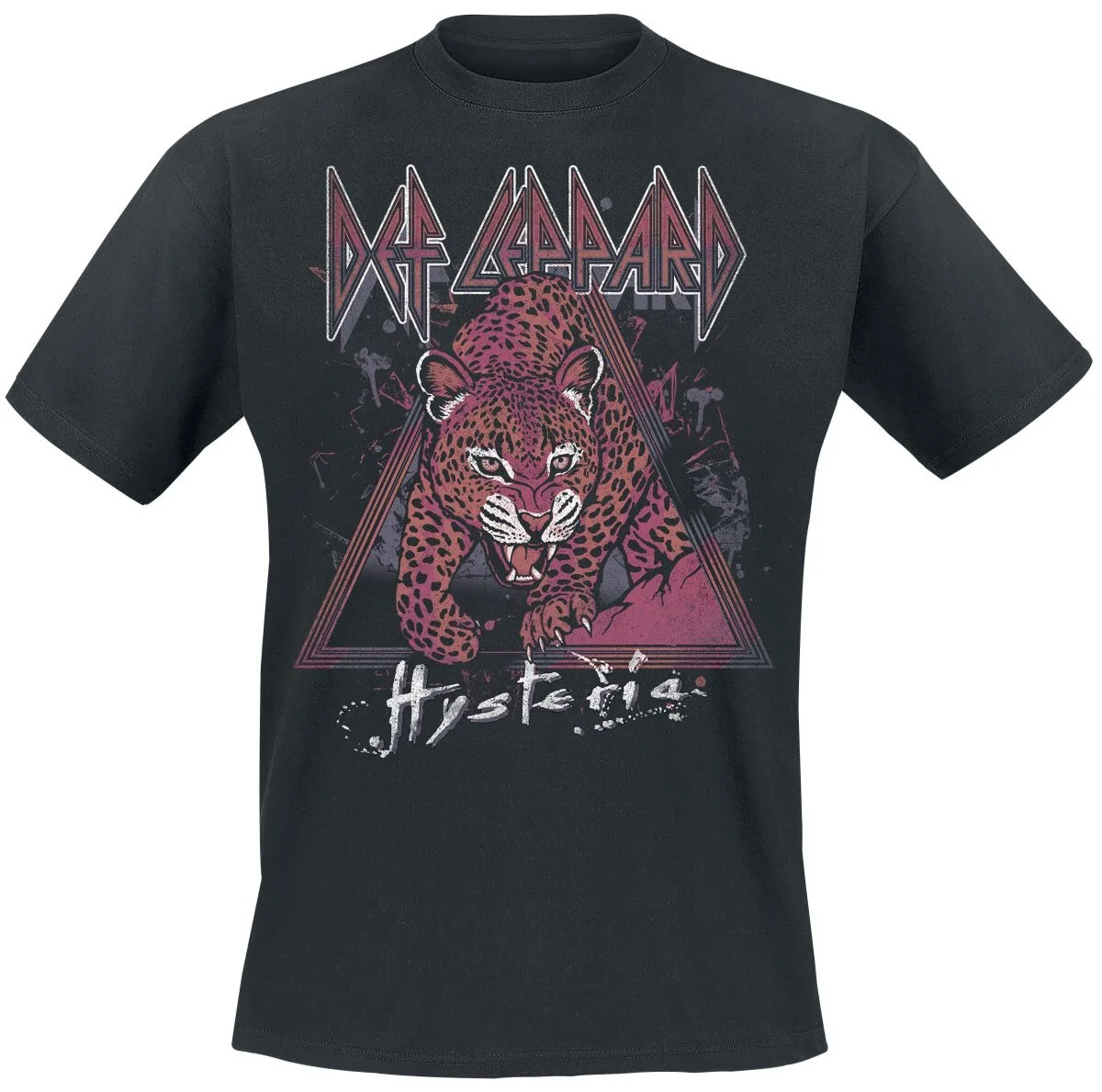 Camiseta unisex de algodón negra con estampado de leopardo Def Leppard Hysteria, estilo glam metal de los años 80