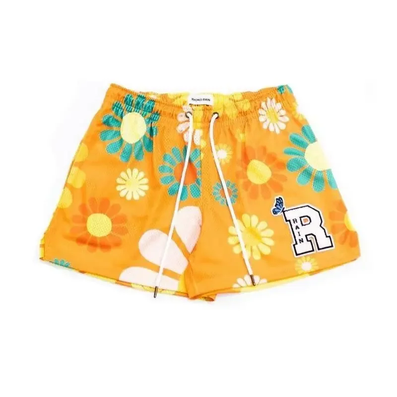 Ryoko Rain Flower Shorts Loose Fit Thin Breathable Casual Sports Basketball American Style Trendy Brand Summer Season