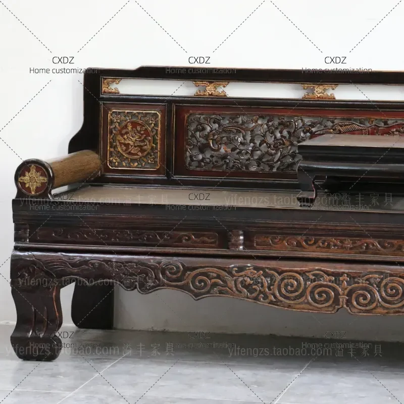 North Old Elm Arhat Bed Modern New Chinese Style Retro Simple Living Room Sofa Single Bed Imitation Classical Furniture