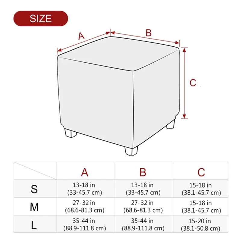 1PC Soft Velvet Ottoman Stool Cover S/M/L Soild Color Elastic Footrest Slipcovers Removable Stool Protector for Living Room