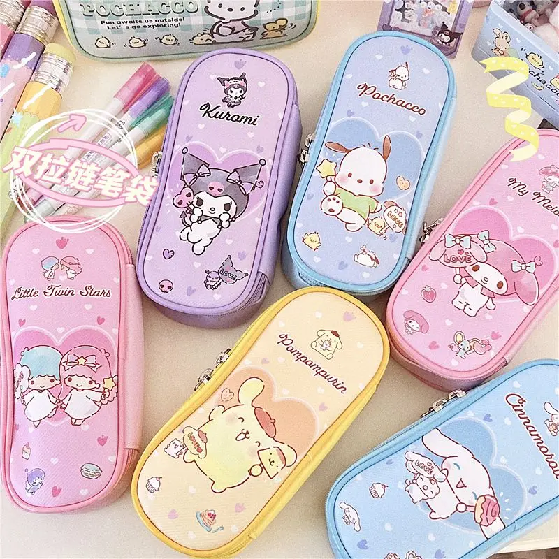 

Sanrio Kuromi PU Pencil Bag Hello Kitty Cinnamoroll Pochacco Zipper Cute Stationery Box for School Students Pen Case Card Holder