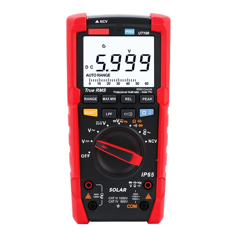 1700VDC True RMS Digital Multimeter IP65 Waterproof PV Solar Tester With VFD & NCV Function for Solar Panel & Industrial Repair