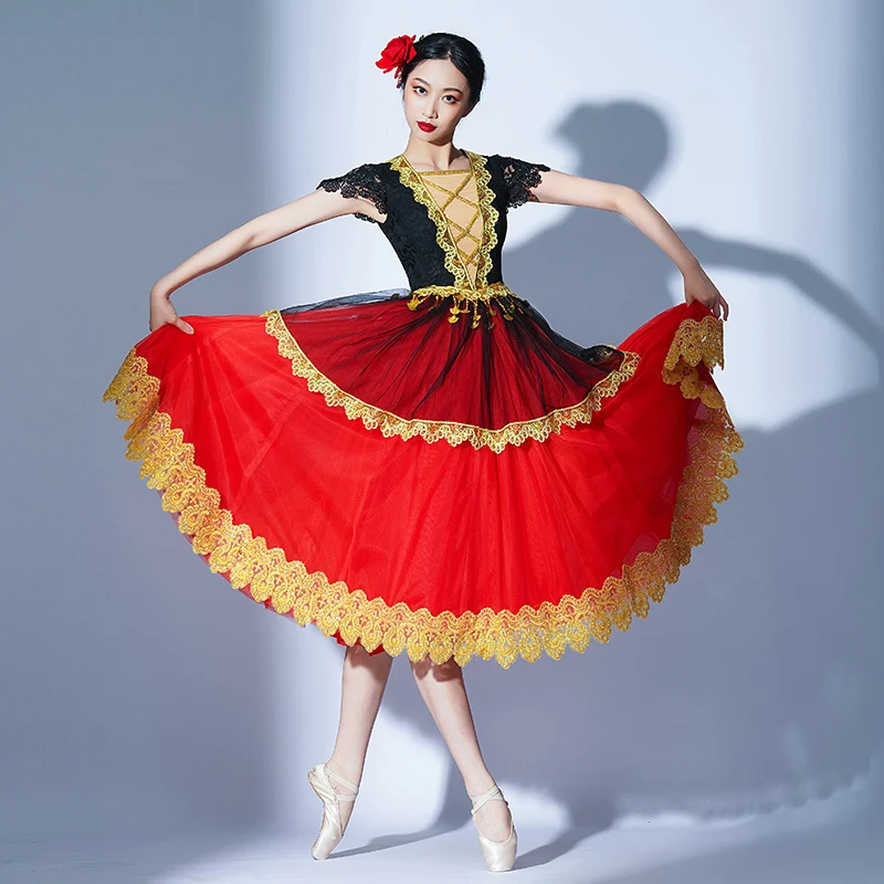 Red Spain Dancer Costume Ballet Clothes For Women Festival New Year Performance Clothing Modern Dance Dress Long