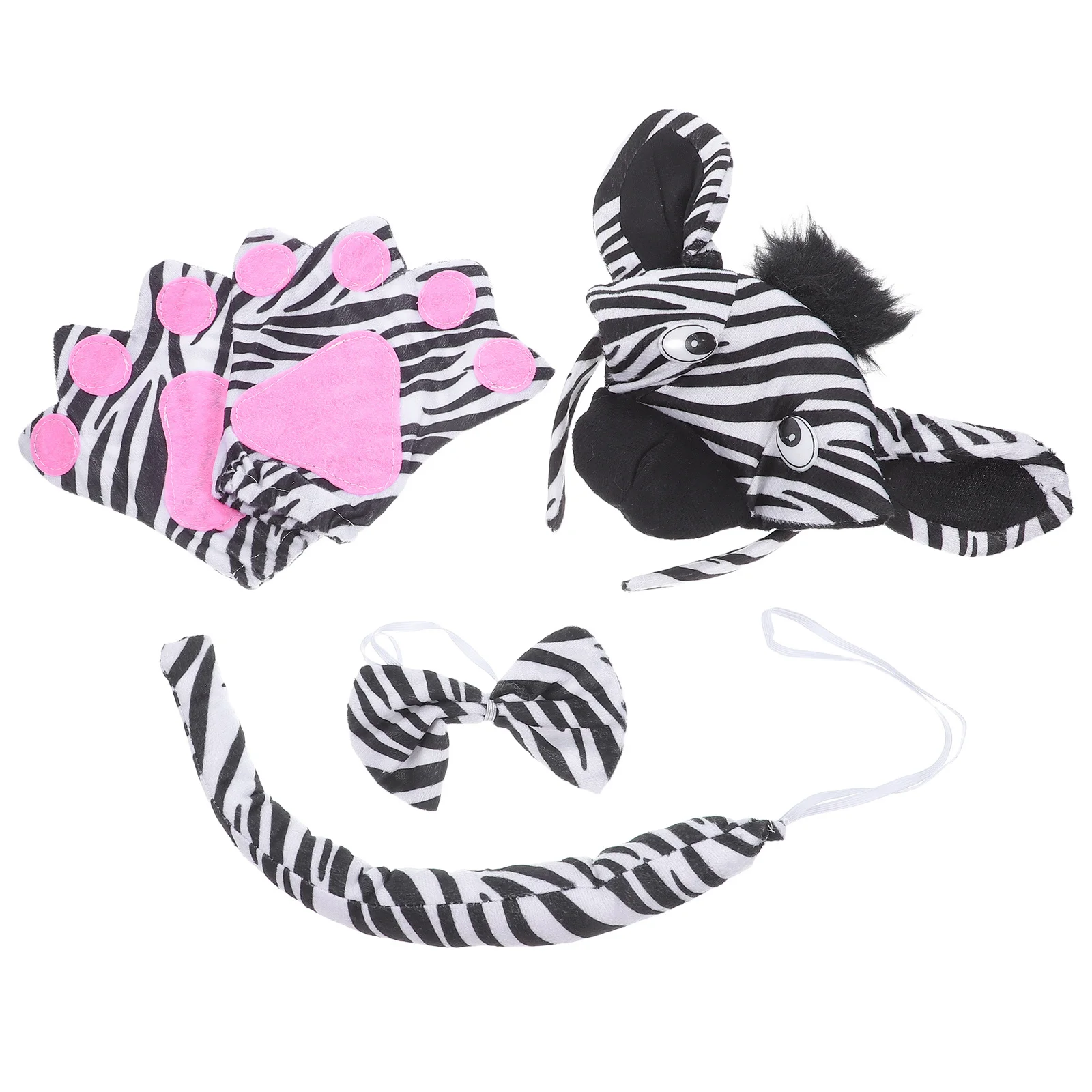 1 set set di costumi zebrati fascia per bambini guanti con papillon coda animale festa di Halloween accessori cosplay per bambini set cosplay di animali