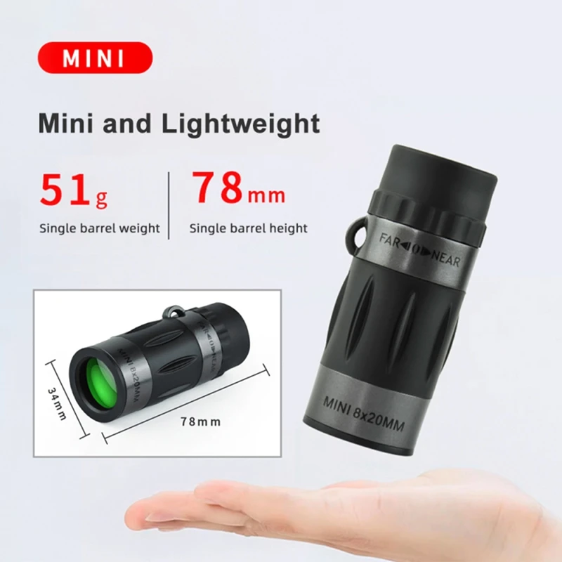Telescopio monocular compacto TOP 8X20: alcance portátil de alta definición, ideal para senderismo, acampada, observación de vida silvestre, conciertos