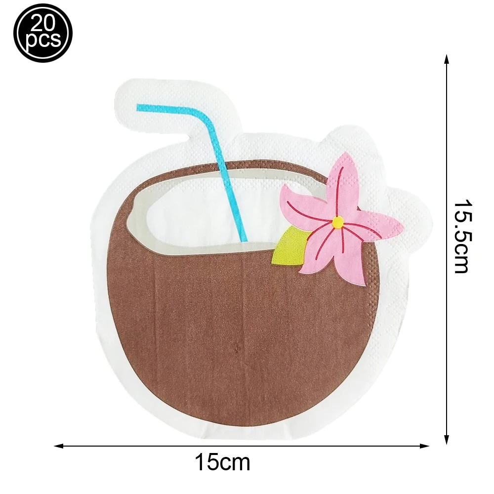 20pcs Hawaiian Tropical Themed Paper Napkins Set Cocktail Napkins with Surf Flamingo Toucan for Aloha Birthday Party Decorations - view 5