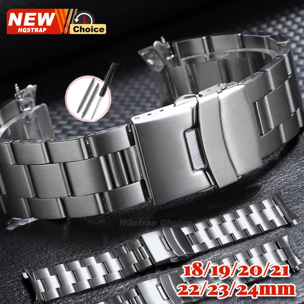 18/19/20/21/22/23/24mm pour bracelet de montre Oyster en acier inoxydable pour Seiko Bracelets de montre à extrémité incurvée ceintures de bracelet de montre en métal argent