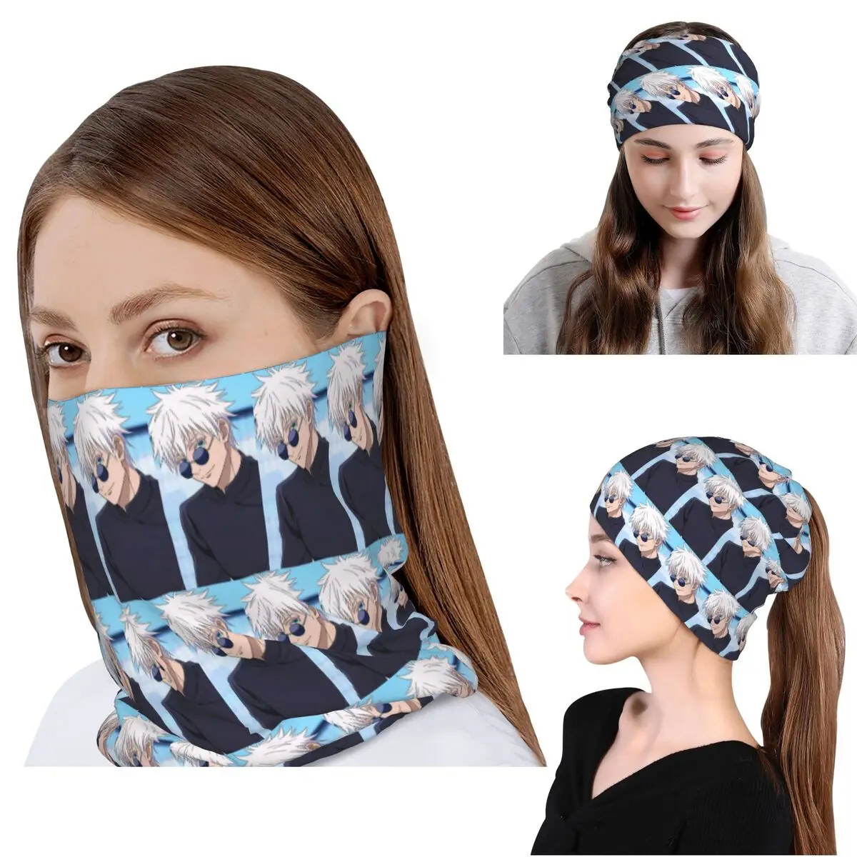 Satoru Gojo Anime Jujutsu Kaisen Bandana Halstuch Wickelschal Warme Kopfbedeckung Mütze Unisex Erwachsene Atmungsaktiv