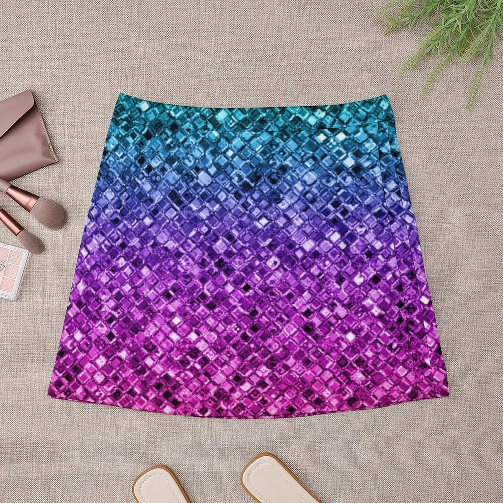 Teal Purple Pink Gradient Faux Sparkly Sequins Mini Skirt kpop luksusowe suknie wieczorowe 2025 spódnice dla kobiet 2025 Mini spódniczka