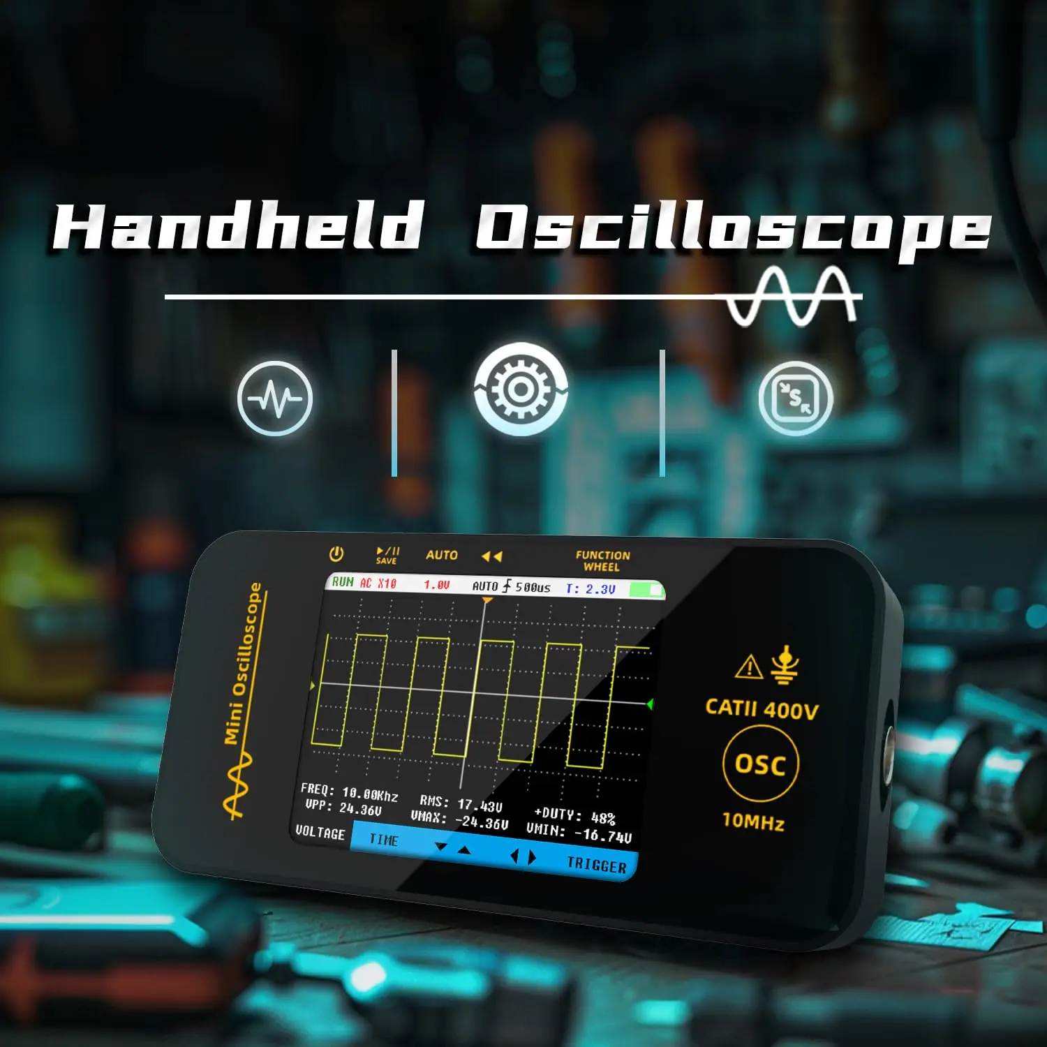 OT3 Handheld Digital Oscilloscopes 48MS/s Sampling Rate 10MHz Analog Bandwidth Support Firmware Upgrade Waveform Storage