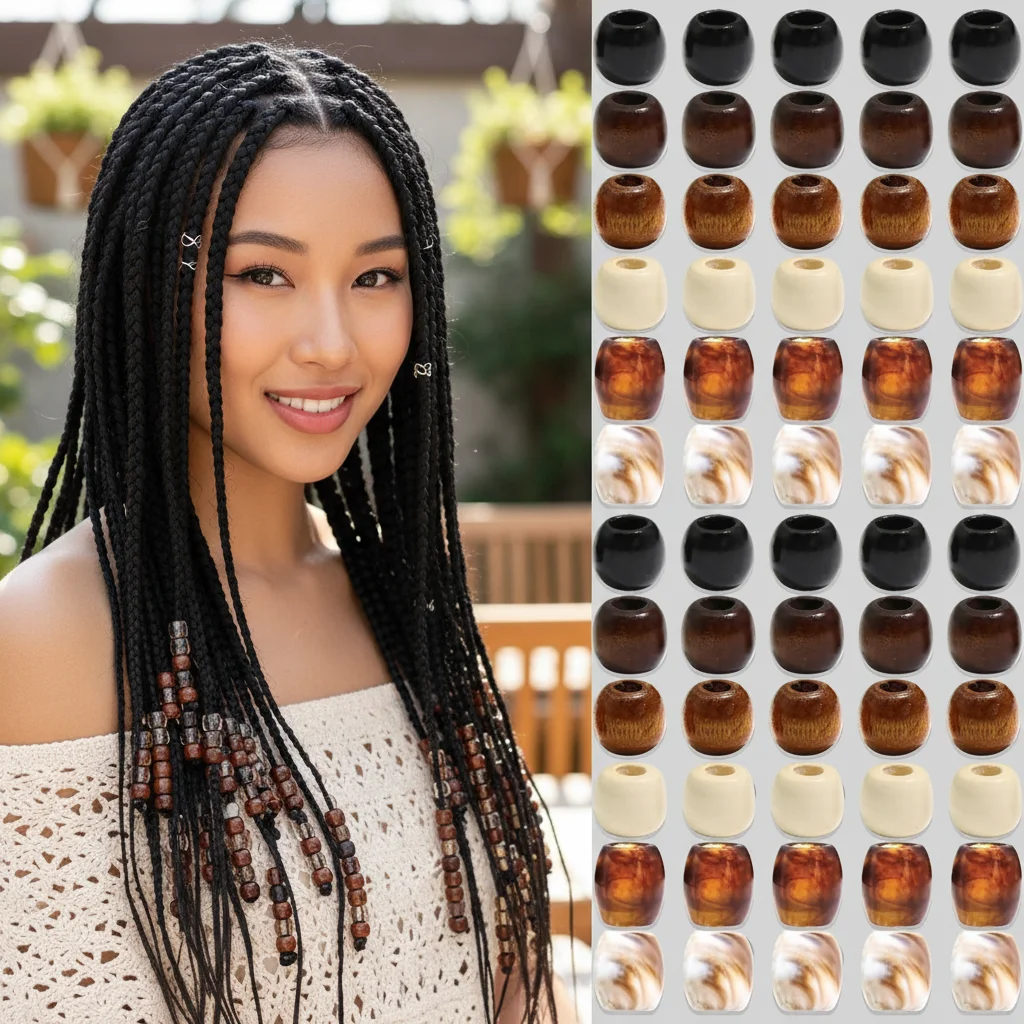 60Pcs Transparent Hair Beads + Wooden Dreadlock Beads with Beading Tool Set - DIY Jewelry Accessories