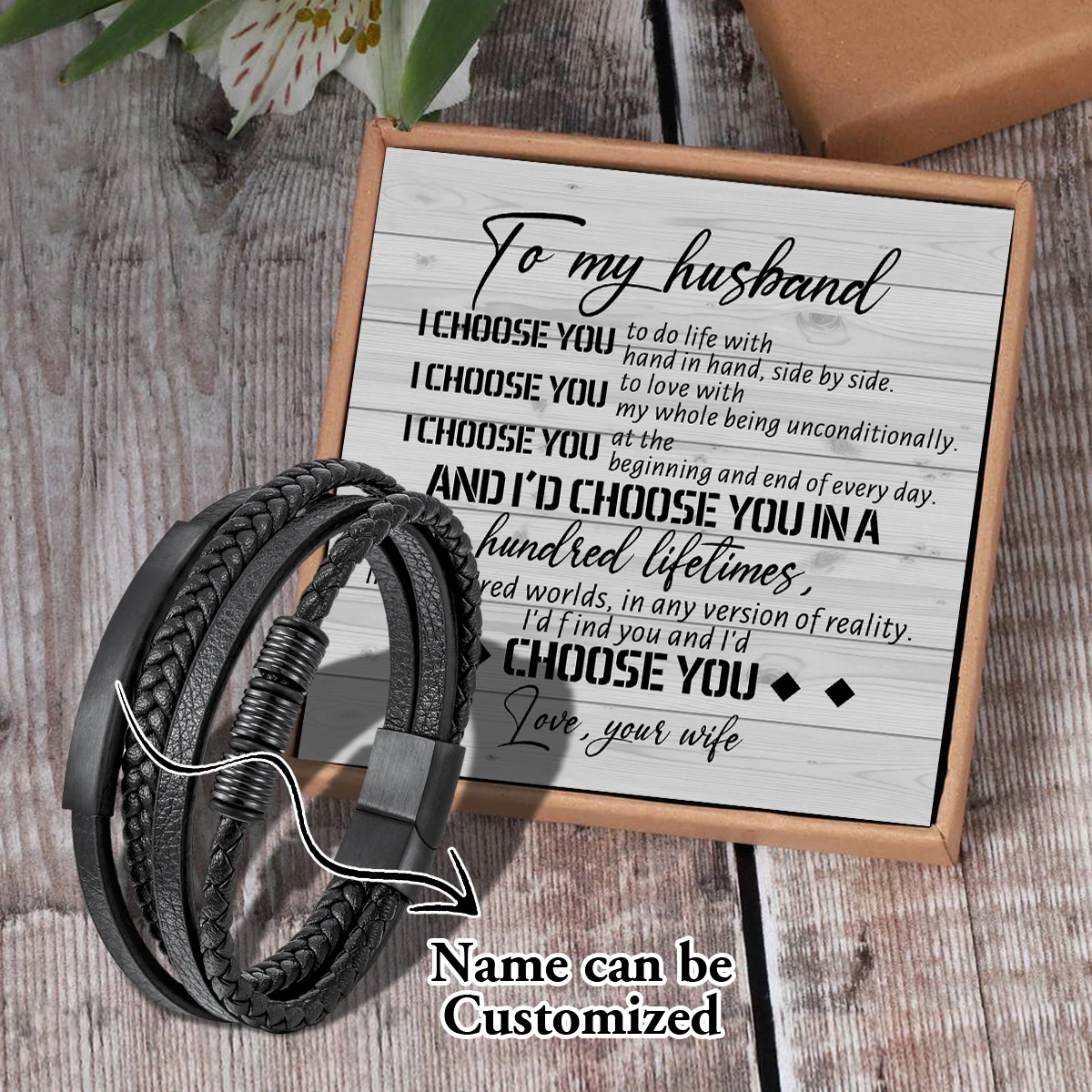 

Saj3617 Wife To My Husband Name Can Be Customized Card text Classic Design Men's Stainless Steel Bracelets With Magnetic Clasp