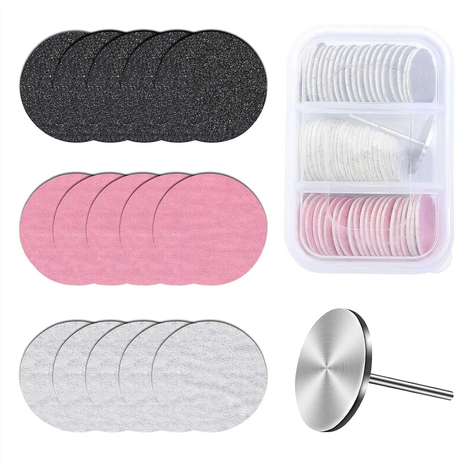 

60 Pcs Replacement Sandpaper Discs with 25mm Metal Nail Drill Bit, 80/120/180 Grit for Electric Foot File Callus Remover