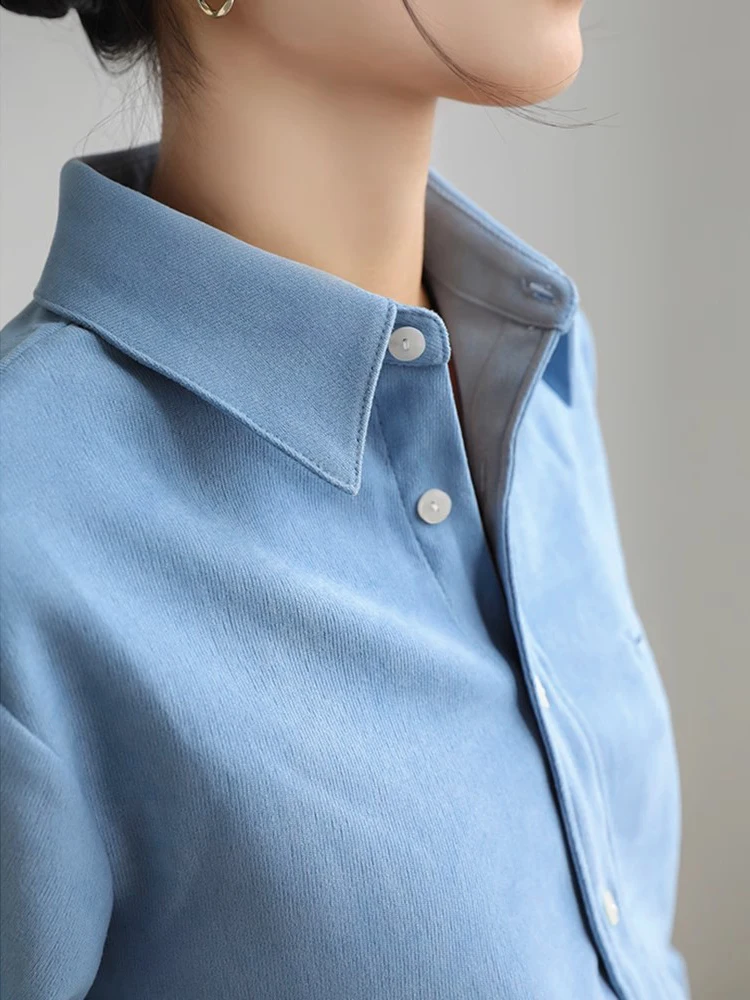 

Синяя утепленная женская рубашка на флисовой подкладке, осенне-зимняя новинка, для ранней весны, для офиса, для повседневной носки, верхняя одежда, многослойная одежда