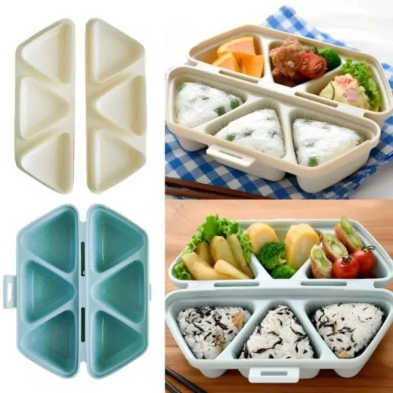 Triangular Six-in-one Rice Ball Mold Portable Outdoor Outing Sushi Bento Box Kitchen Plastic Picnic Lunch Box DIY Baking Tools