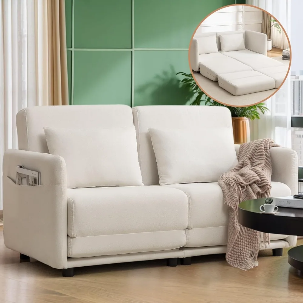 

56.3" W x 74.8" D Small Full Size Pullout Sofa, Futon Sofa Bed with Side Pockets, Convertible Loveseat with Washable Breathable