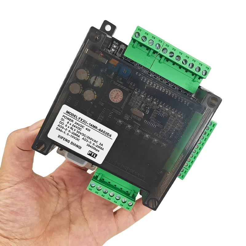 FX3U-14MR PLC Module 24VDC 8 Input 6 Output with RS232 RS485 Modbus for Industrial Automation Analog 6AD 2DA Relay Transistor