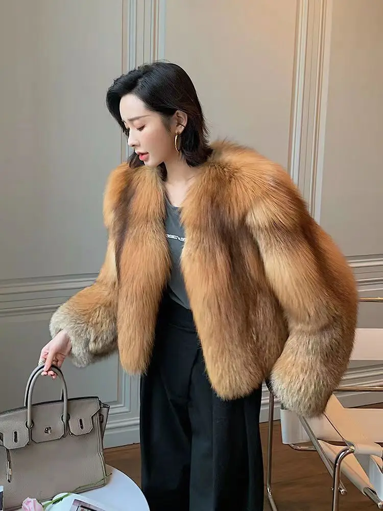 Women's fur coat short style fashion imitation fox hair whole fur coat autumn winter new casual lady jacket