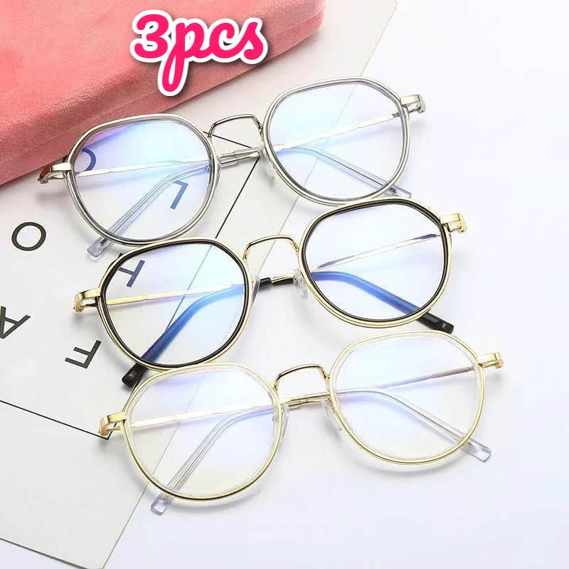 1/3 Stück Unisex-Brille mit rundem Metallrahmen, strahlungsabweisende Brille mit austauschbaren Gläsern für Damen und Herren.