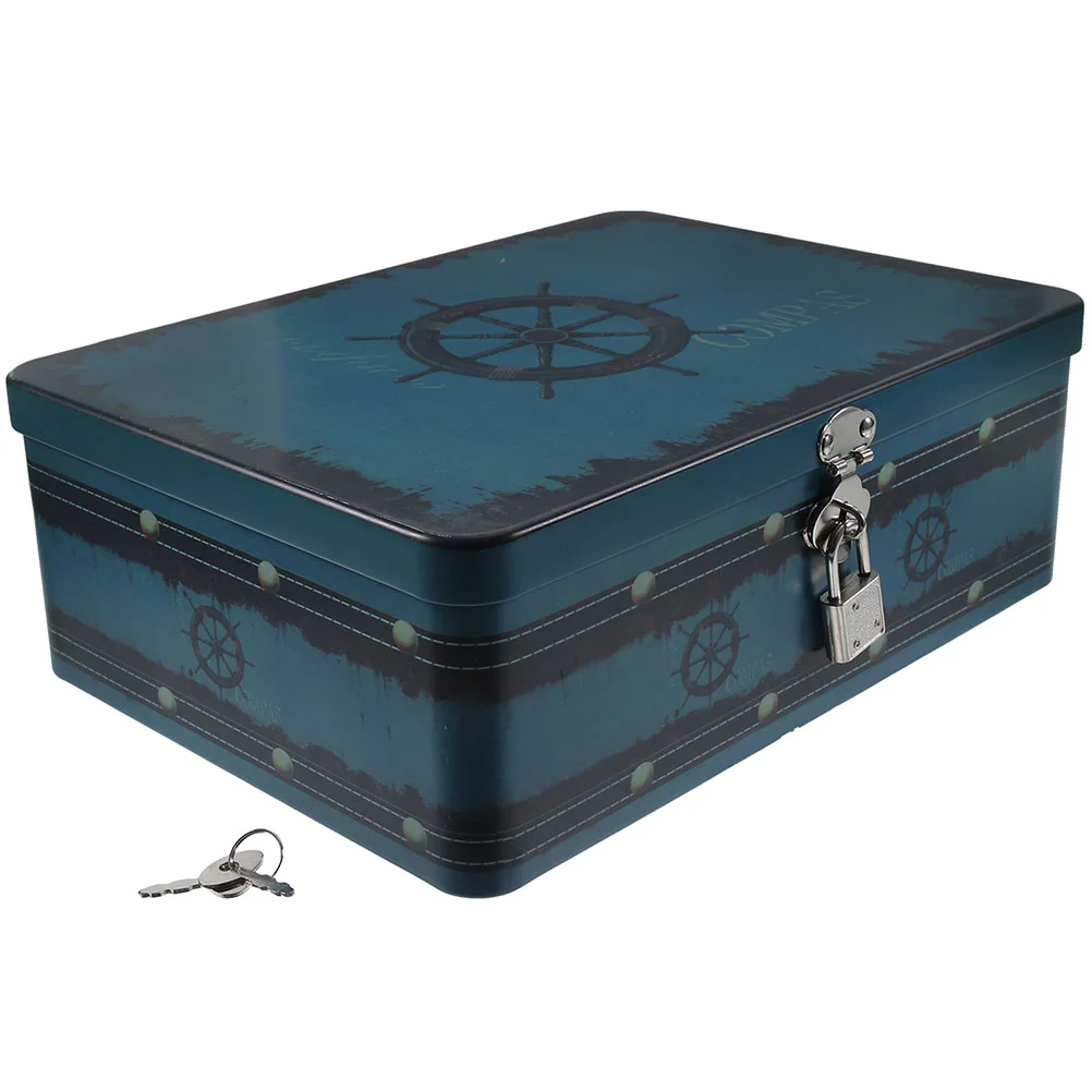 

Treasure Jewelry Chest Storage Box Medicine Container Bins Tinplate Case Desk Organizer