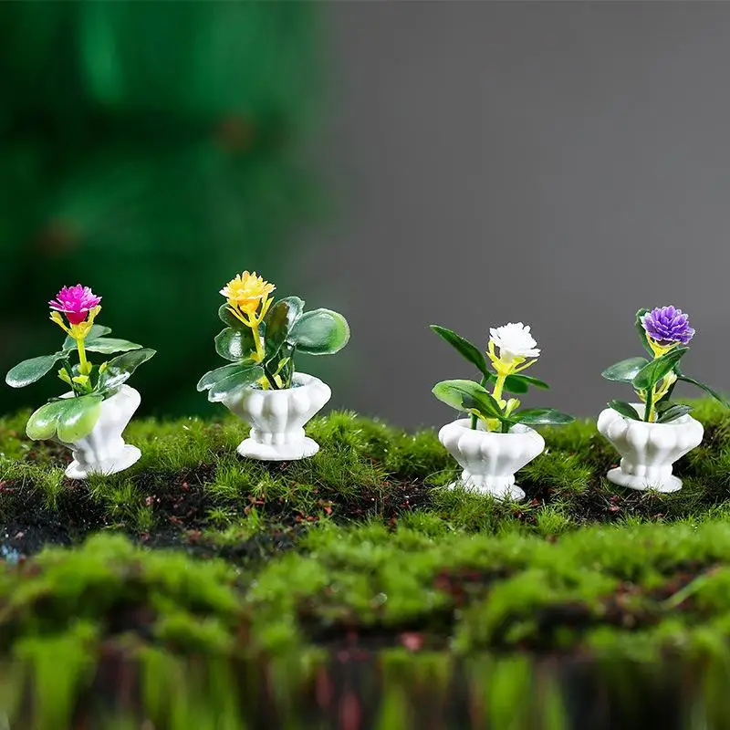 4pcs Miniature Bonsai Plant Model Realistic Potted Plants For Dollhouse Decoration Micro Landscape Props For Mini House