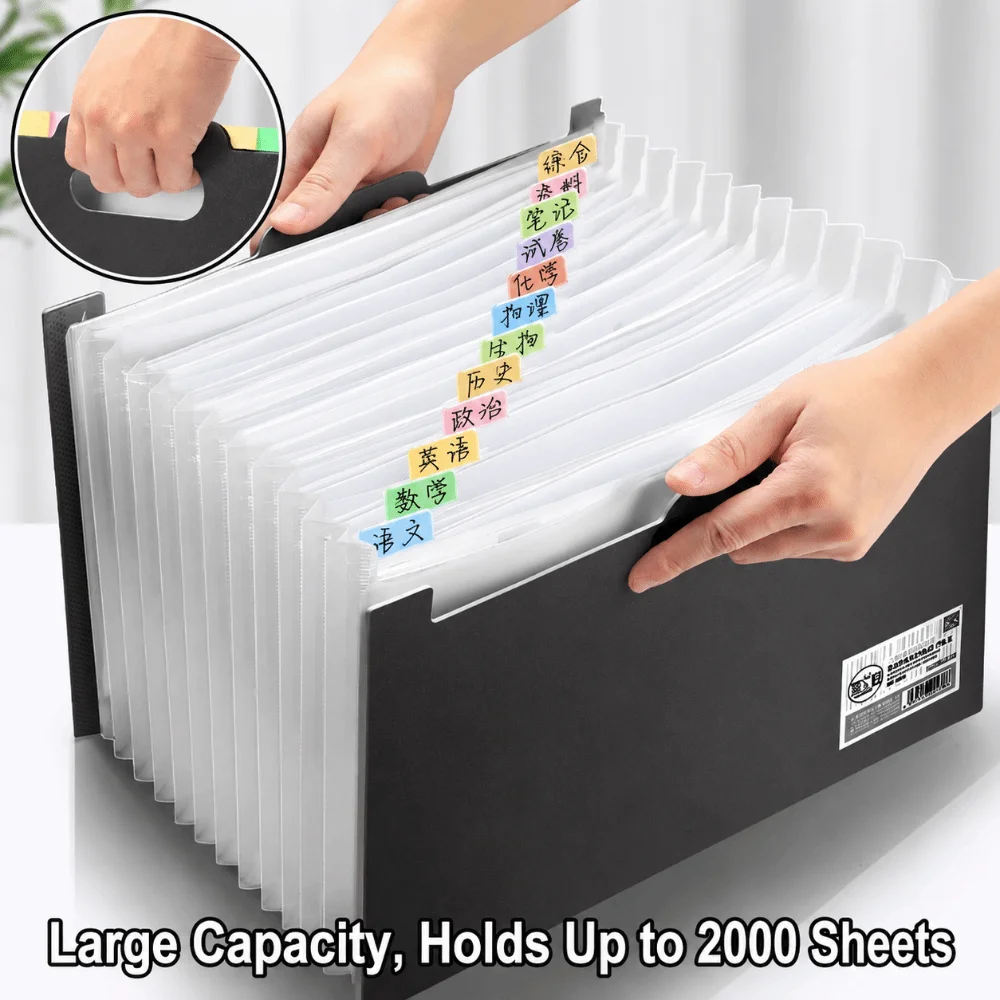 13 Pockets Expanding File Folder A4 Handheld Accordion Document Organizer Large Capacity Vertical Test Paper Storage Bag