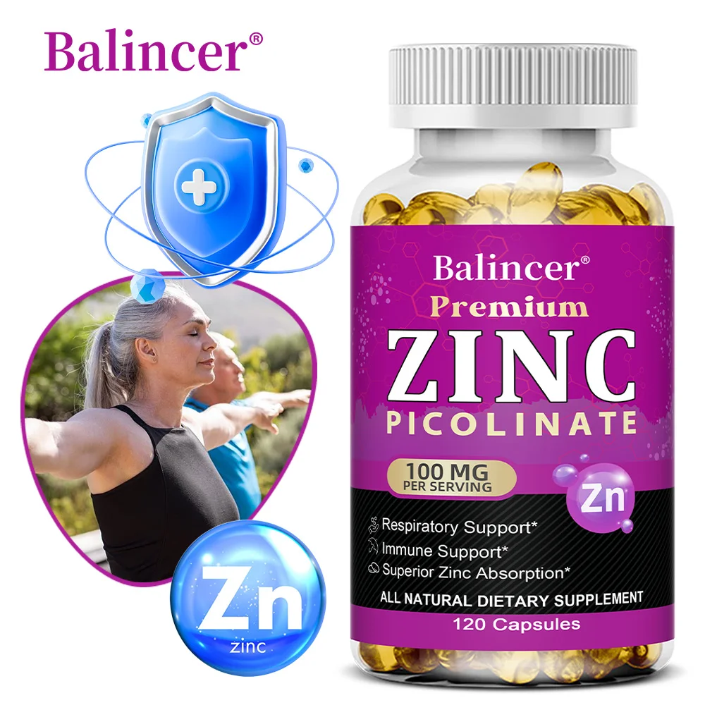 Balincer Zinc Picolinate 100mg - Promotes Healthy Skin, Supports Immune System & Vision, Antioxidant, Non GMO, Vegan Capsules