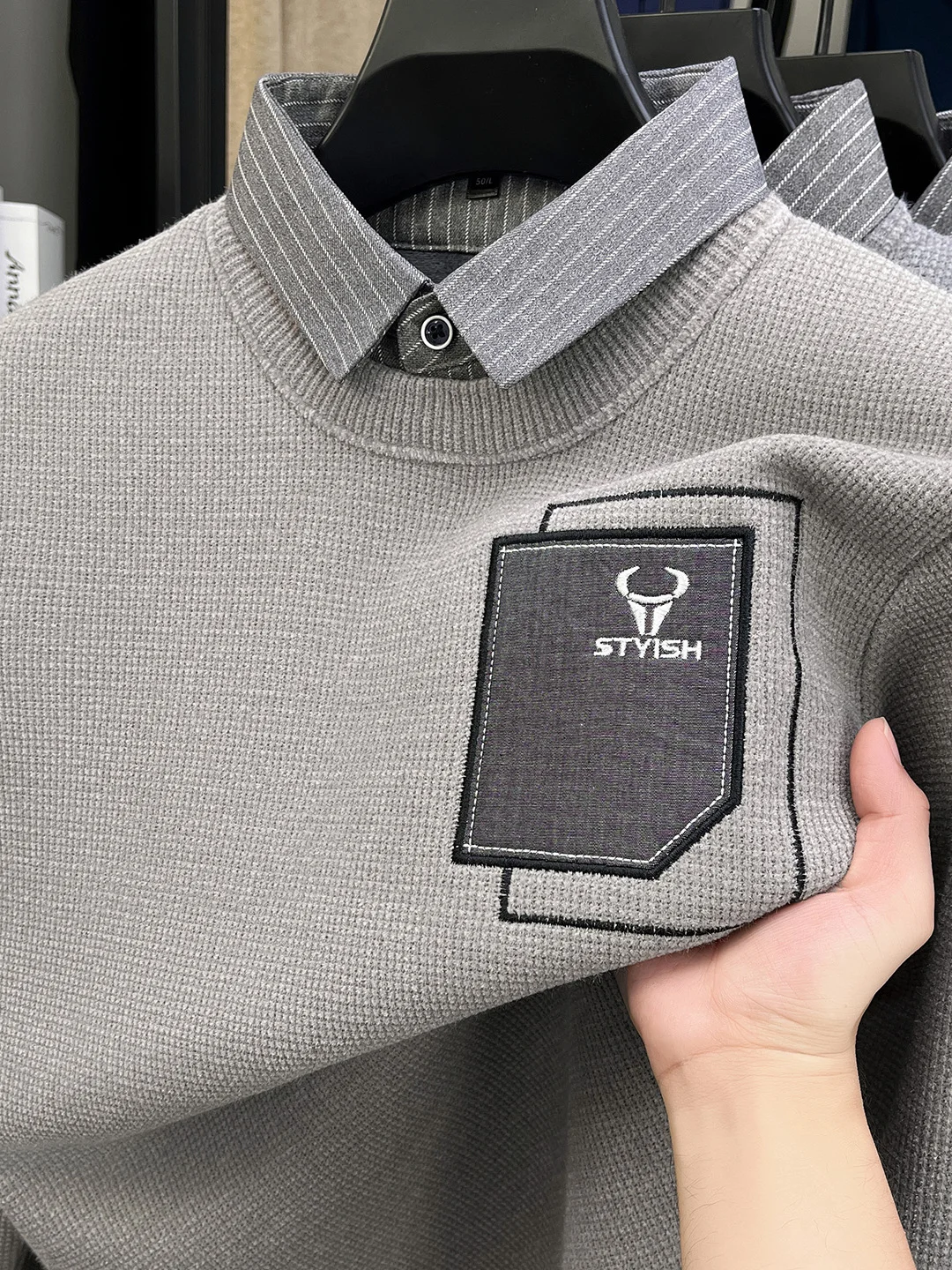 

Thiened Fce вязаный свитер с воротником irt, мужской зимний теплый длинный све, повседневная одежда из смеси полиэстера и нейлона