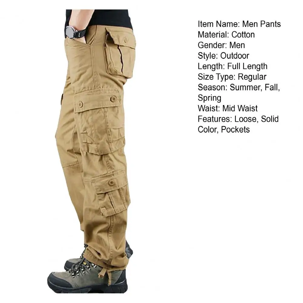 Men Cargo Pants Multi Pockets Solid Color Loose Cargo Pants Streetwear Long Work Trousers Outdoor Training Pants
