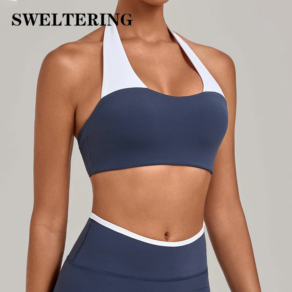 Color Contrasting Sports Bra Women's Fitness Top Running Workouts Vest Gym Tank Top Female Shockproof Push Up Yoga Underwear