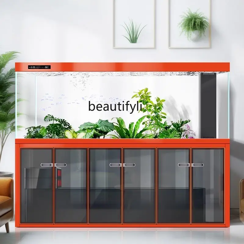 Ultra-white glass bottom filter cylinder integrated stretch bar living room industrial dragon fish tank large water-free