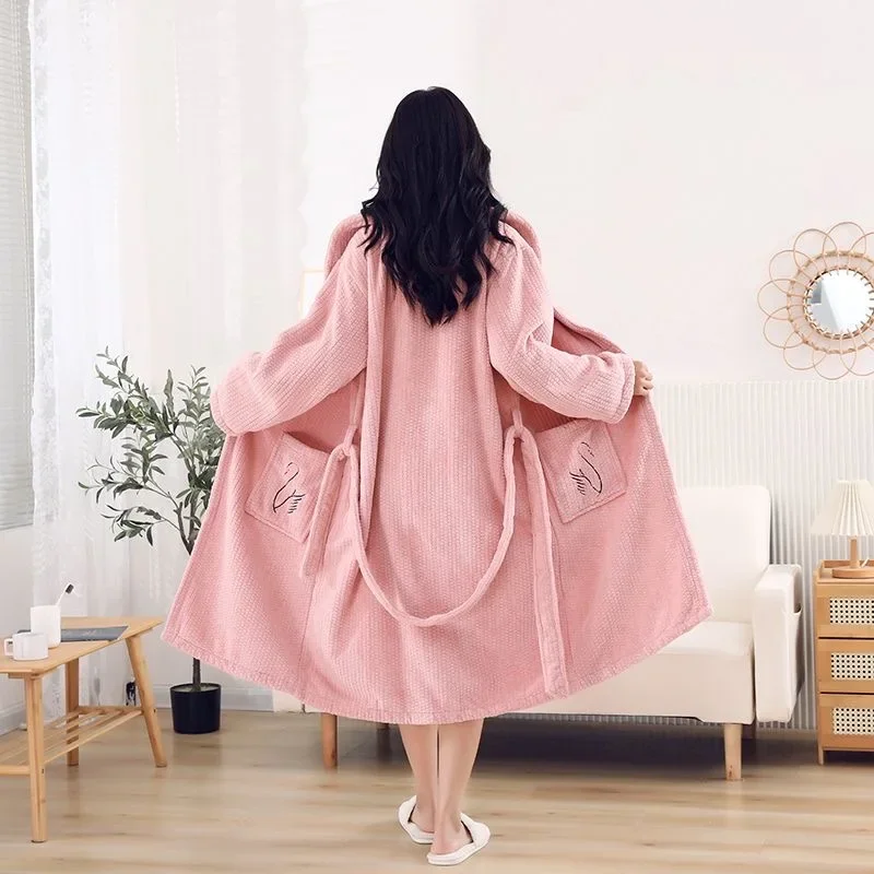 JFLEGAL 2024 New Coral Fleece Bathrobe Men and Women Home Towel Absorbent Long Sleeve Adult Quick-drying Thick Bathrobe badjas