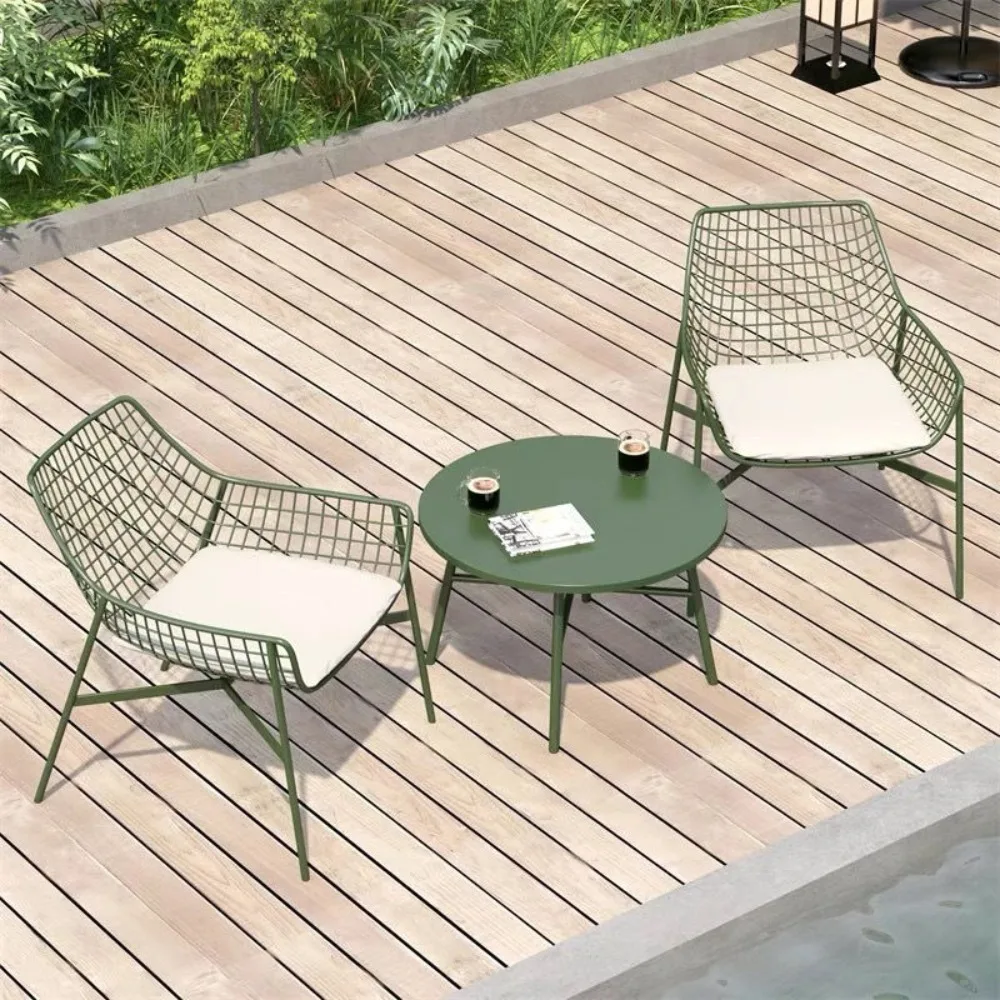 Stylish Outdoor Iron Mesh Round Table Chair Combination For Backyard Balcony Daily Leisure Gathering