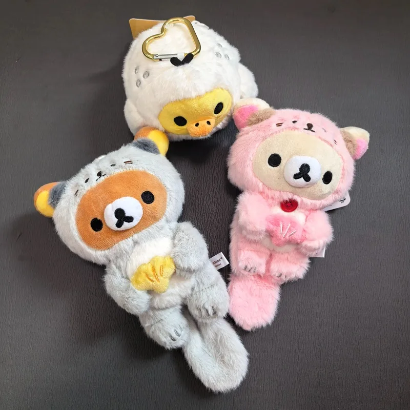 Cute Rilakkuma Korilakkuma Bear Plush Mascot Keychains Keyring Keyholder Bag Charms Chain Kids Gifts Girls Toy Doll 12cm
