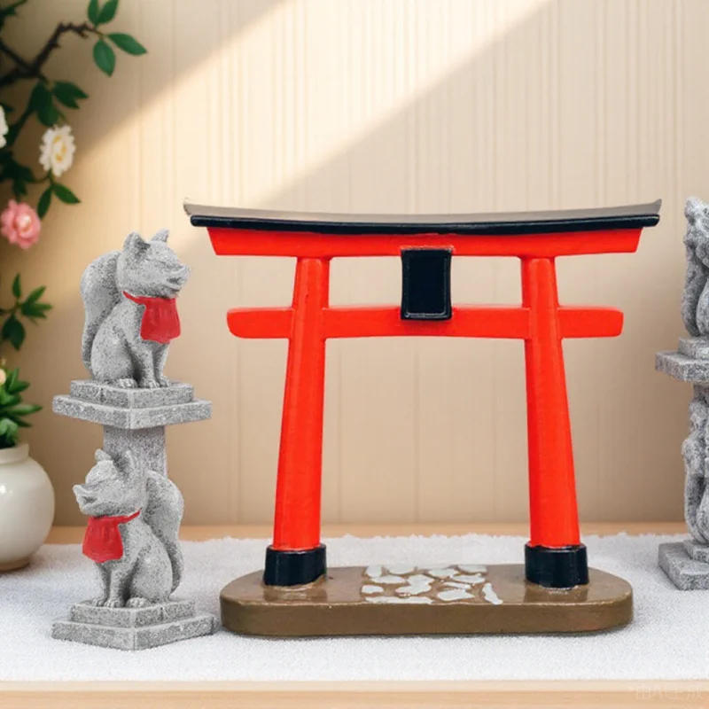 

POPETPOP Japanese Torii Gate 3pcs Resin Aquarium Decor Mini Shrine Ornament Figurine for