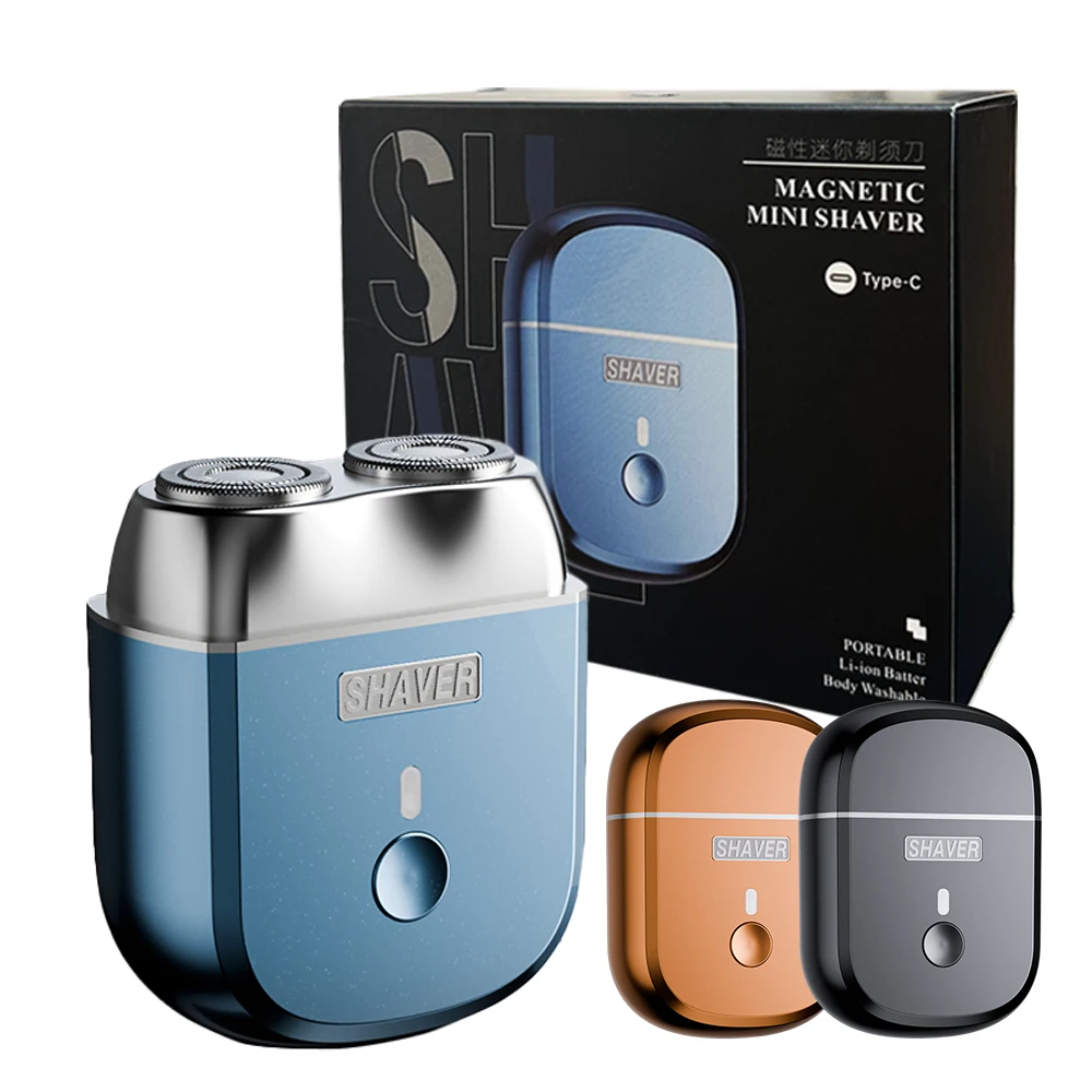 

Men's Travel Double Floating Magnetic Blade Head Electric Shaver With Mirror Cover Rechargeable 2 Speed Adjustable Beard Razor