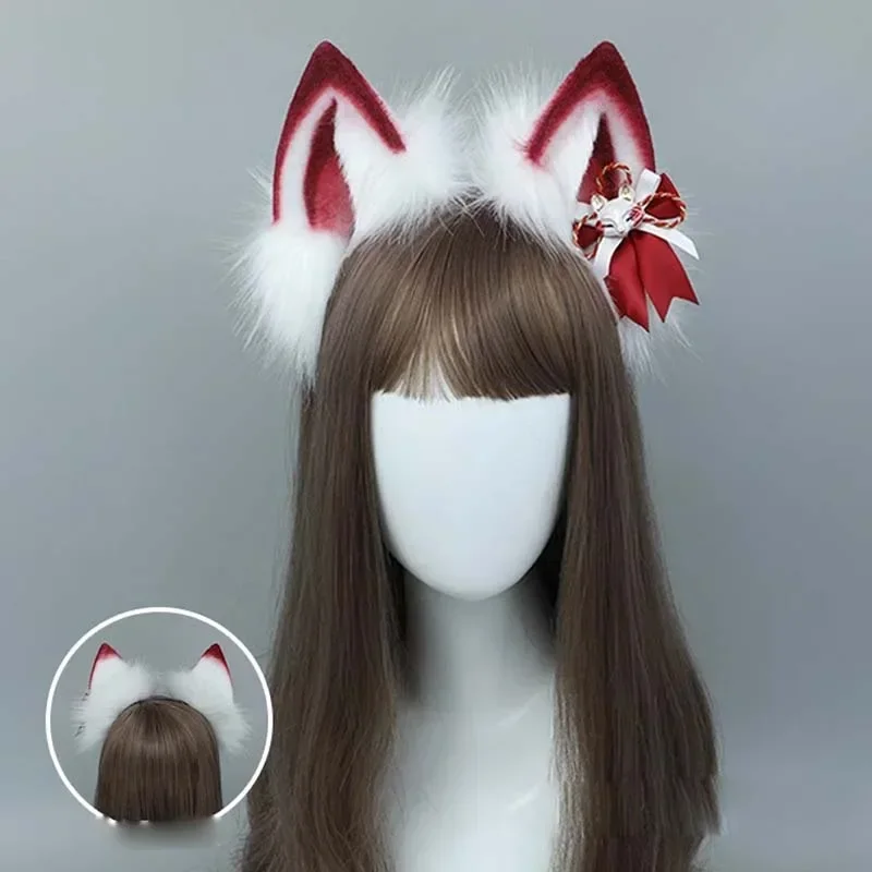 Cos аниме Лолита плюшевые лисьи кошачьи уши головной убор хвост костюм косплей пушистый зверь волк повязка на голову с ушками ручной работы комплект аксессуар для праздничного костюма