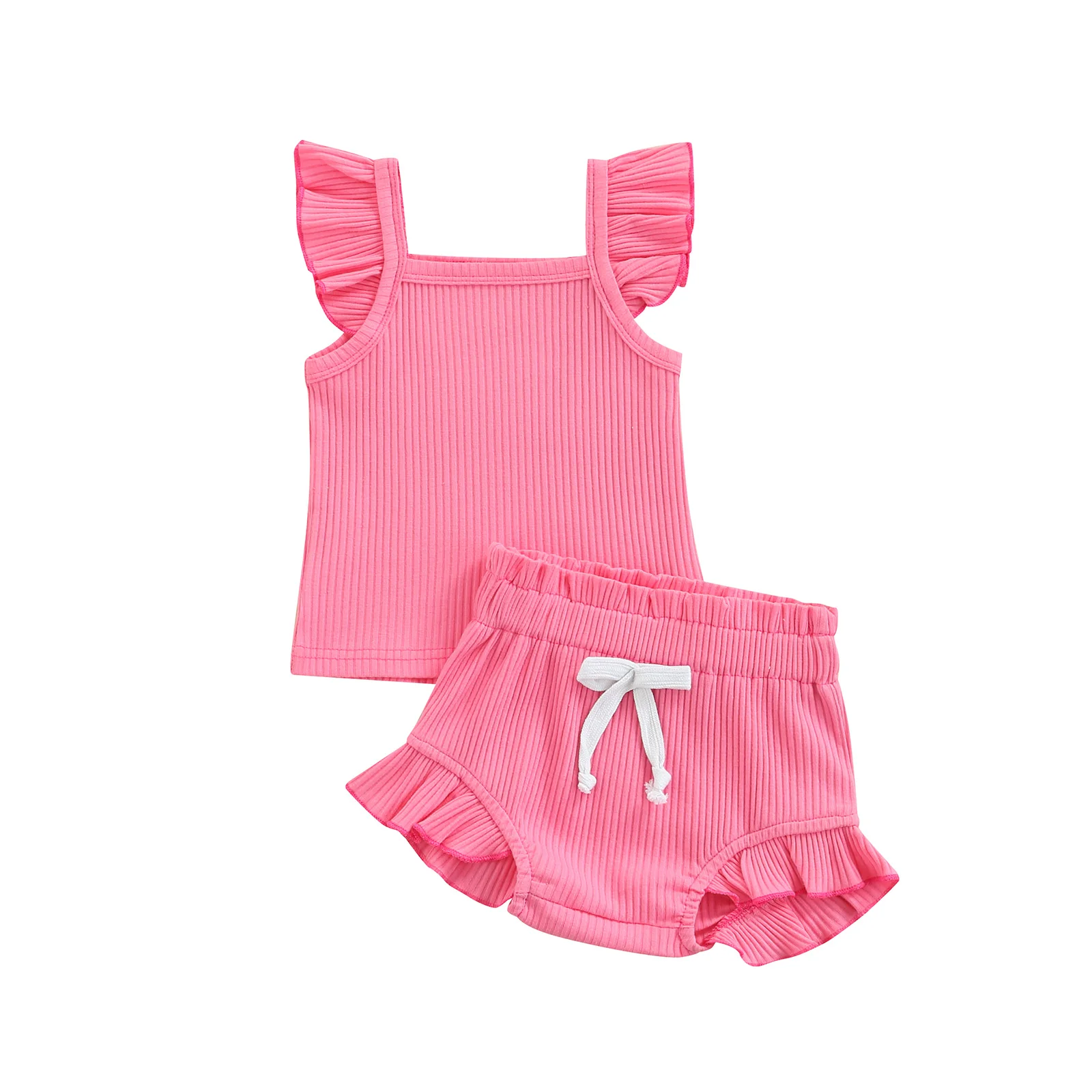 

Newborn Baby Girls Clothes Summer 2PCS Sets Solid Color Flying Sleeve Romper + Elastic Shorts Outfit Baby Set Infant Clothing