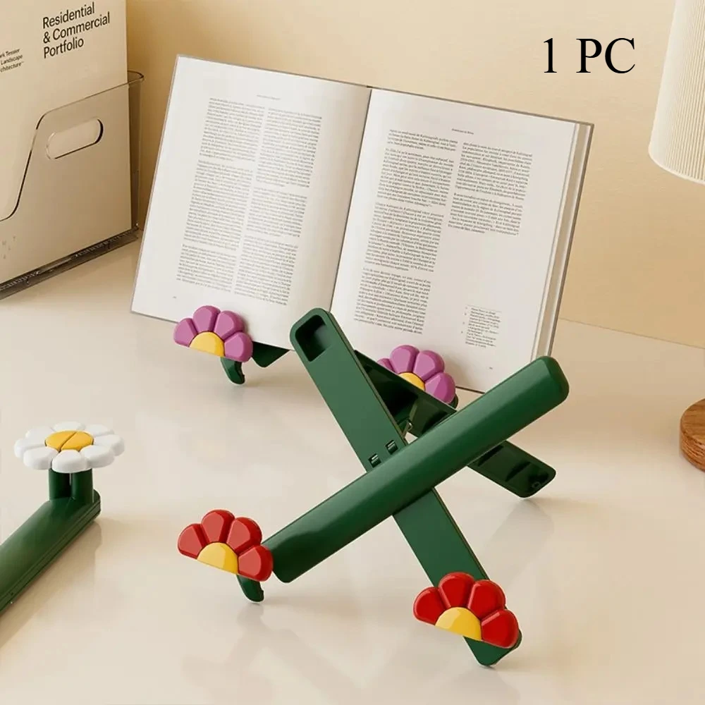 Multi-functional Cute Flower Learning Reading Bookshelf Portable Folding Display Rack for Book Music Score Tablet Plastic