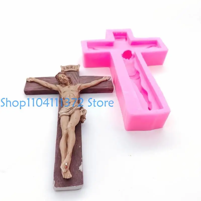 P9FE Jesus Kruzifix Epoxidharz Gussform Schimmelpilzkristallwand Anhängerform für DIY -Handwerk – Detail 4