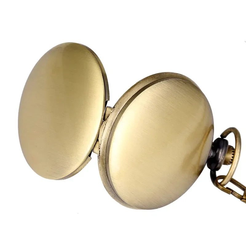 Bronze Smooth Case Men Women Bronze Analog Quartz Pocket Watch Fob Pendant Chain Arabic Number Display Timepiece Gift reloj