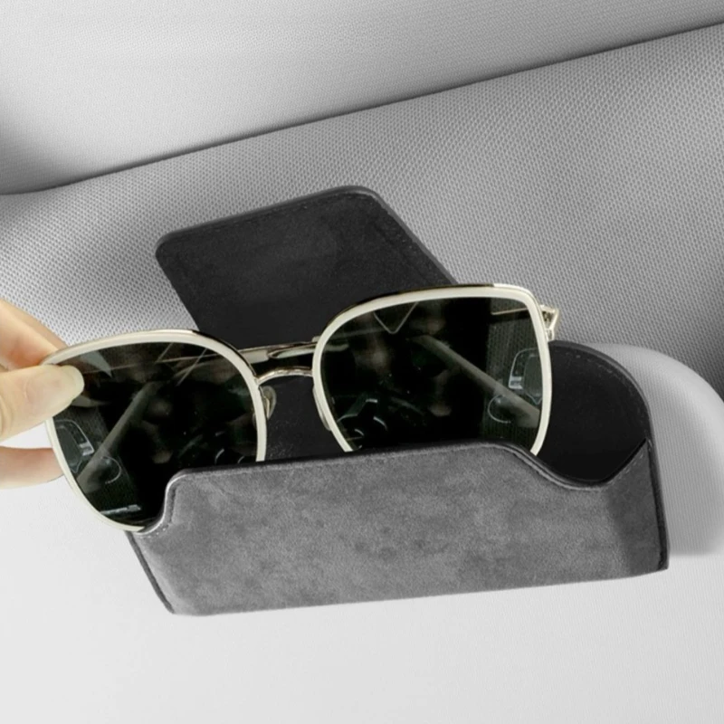 Suporte para Óculos de Sol para Carro, Caixa Protetora de Óculos de Sol em Couro Premium, Organizador de Cartões e Bilhetes, Estojo de Armazenamento para Óculos de Carro