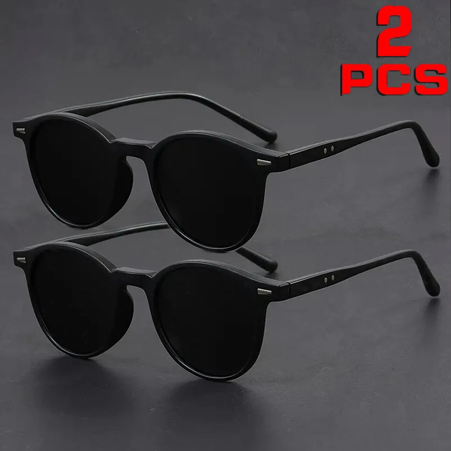 Two Pairs of Classic Round-Lens Sunglasses Suitable for Young People to Wear, Suitable for All Four Seasons