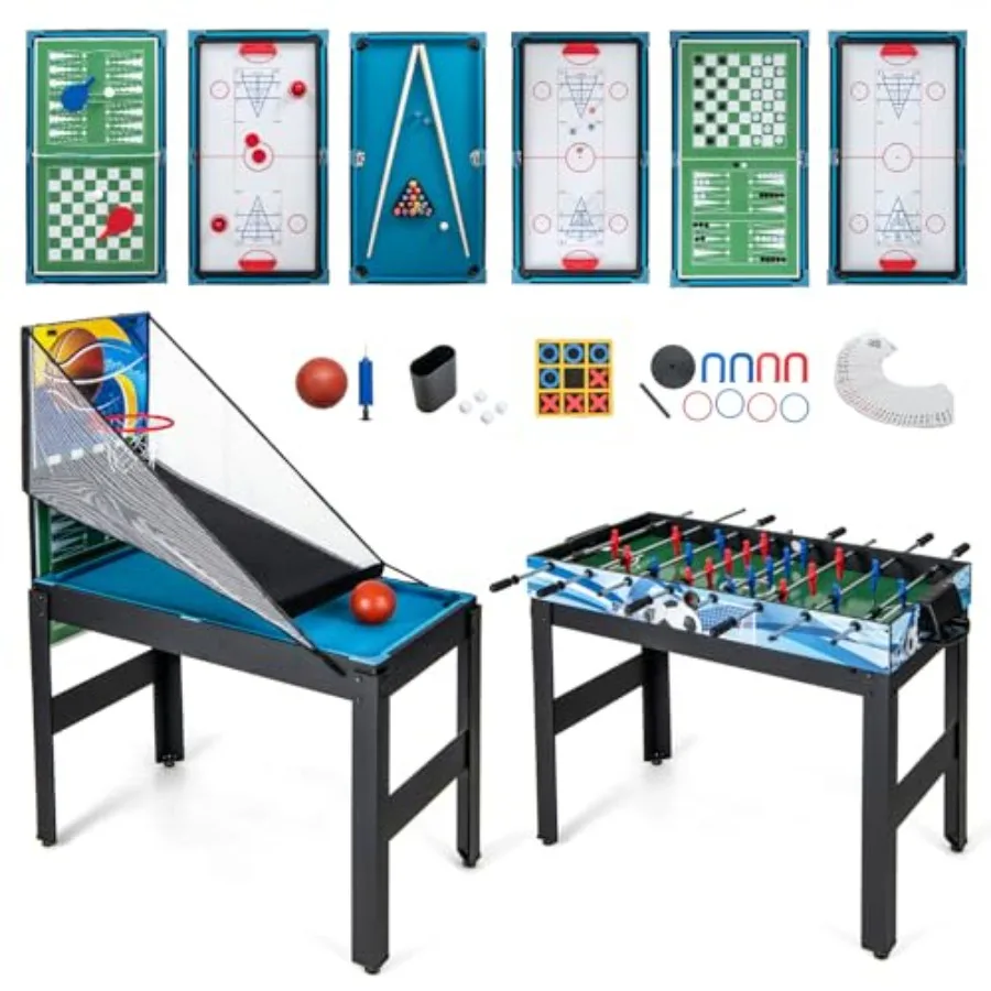 

Multi Game Table 48 14 in 1 Combo Game Table with Basketball Billiards Foosball Ping Pong Hockey Shuffleboard Bowling Chess Che